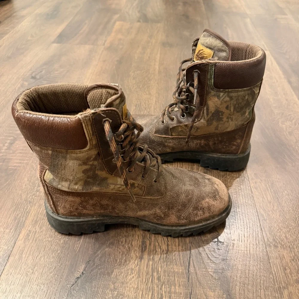 Itasca Thinsulate Camo Hunting Boots Mens 9.5 Brown Leather Insulated